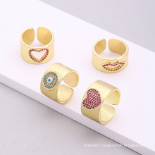 Shangjie OEM Anillo Hip Hop Punk Chunky Heart Open Ring Sexy Lip Zircon Ring Gold Wide Band Gold Plated Copper Ring